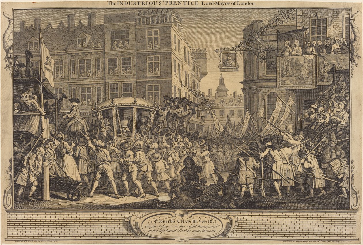 Ahkera Lontoon Prentice Lord-pormestari tekijältä William Hogarth