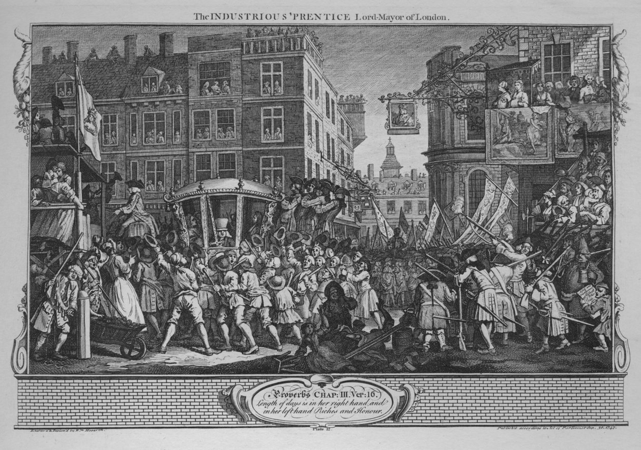 The Industrious Prentice Lord-Mayor of London - Kilpi 12 julkaisusta Industry and Idleness, 1747 tekijältä William Hogarth