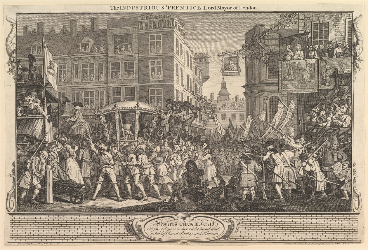 The Industrious Prentice Lord Mayor of London: Industry and Idleness, plate..., 30. syyskuuta 1747. tekijältä William Hogarth
