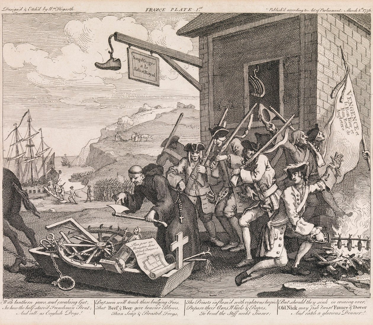 Hyökkäys, laatta 1: "Ranska" tekijältä William Hogarth