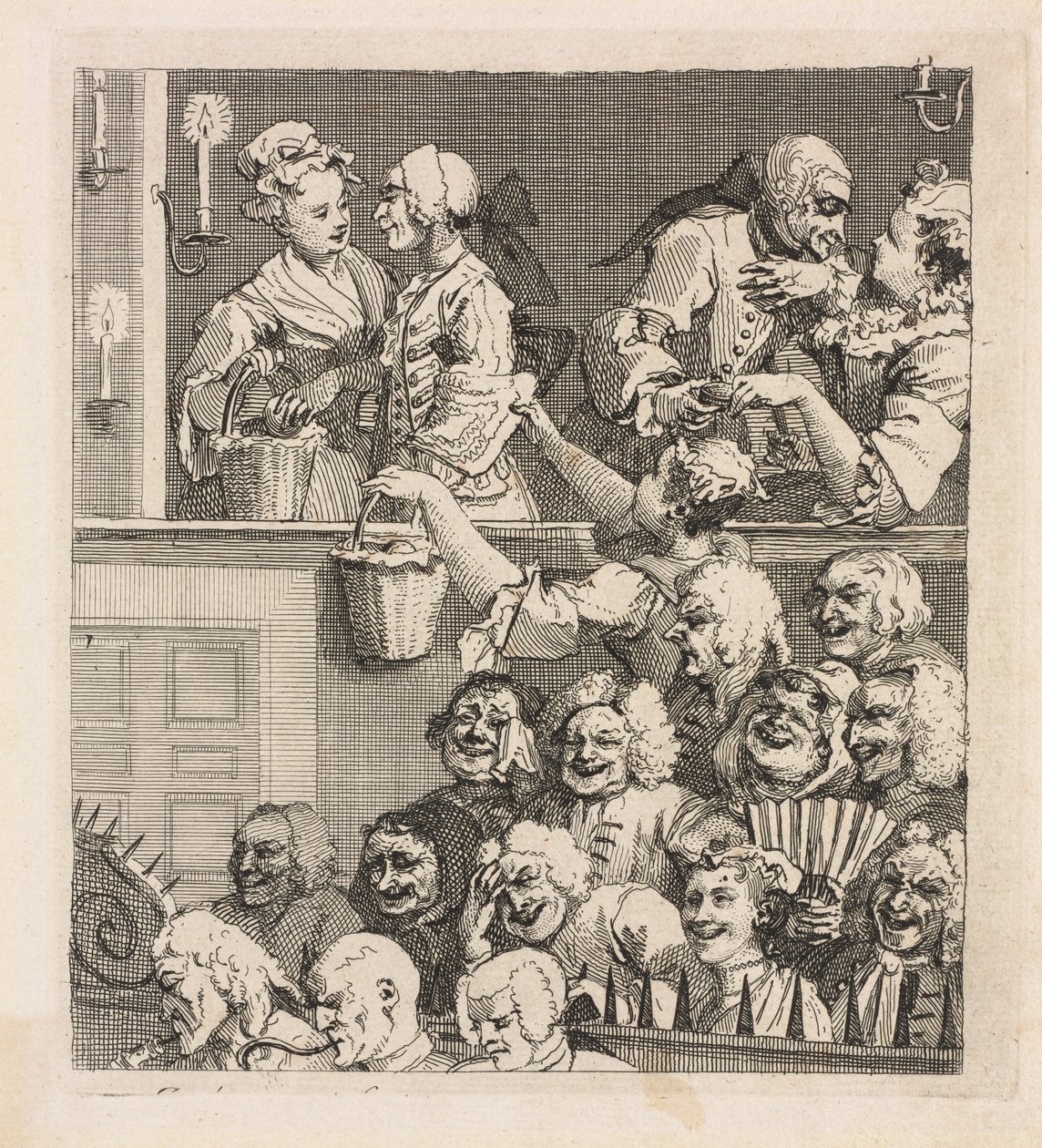 Naurava yleisö, 1733. tekijältä William Hogarth