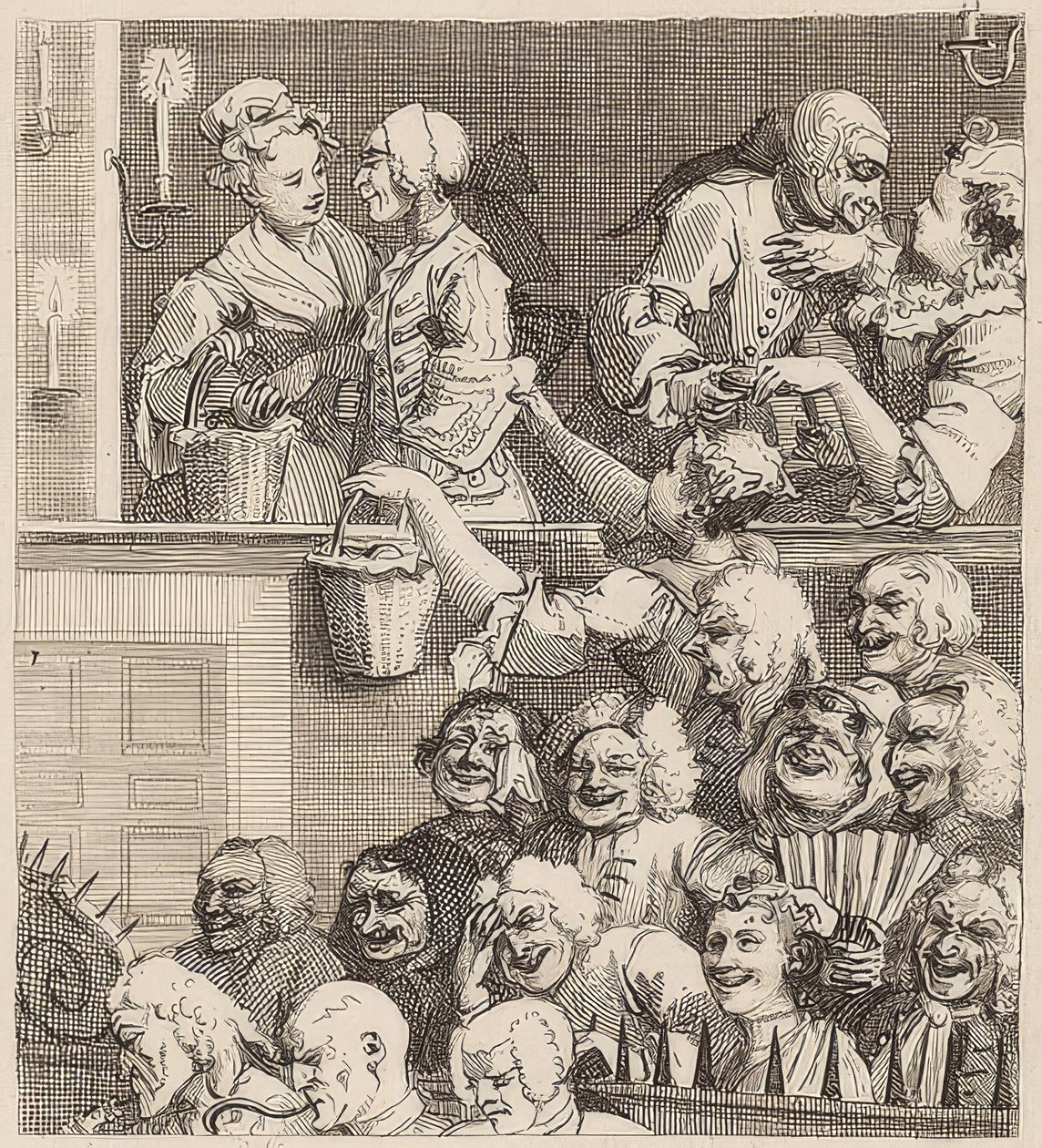 Naurava Yleisö. 1733 tekijältä William Hogarth