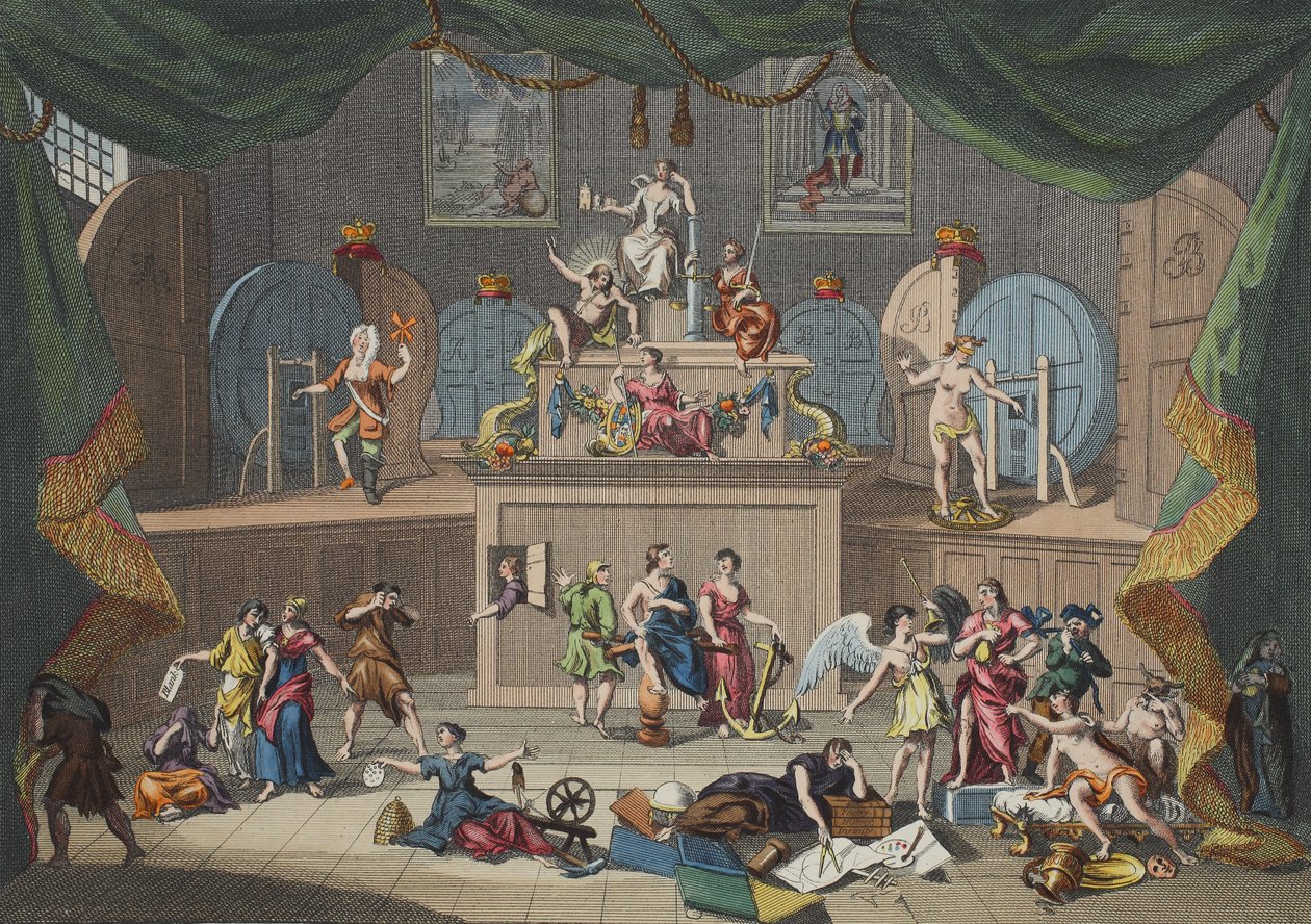 The Lottery, kuvitus teoksesta "Hogarth Restored: The Whole Works of the Familled William Hogarth, re-engraved by Thomas Cook", pub. 1812 (käsin väritetty kaiverrus). tekijältä William Hogarth