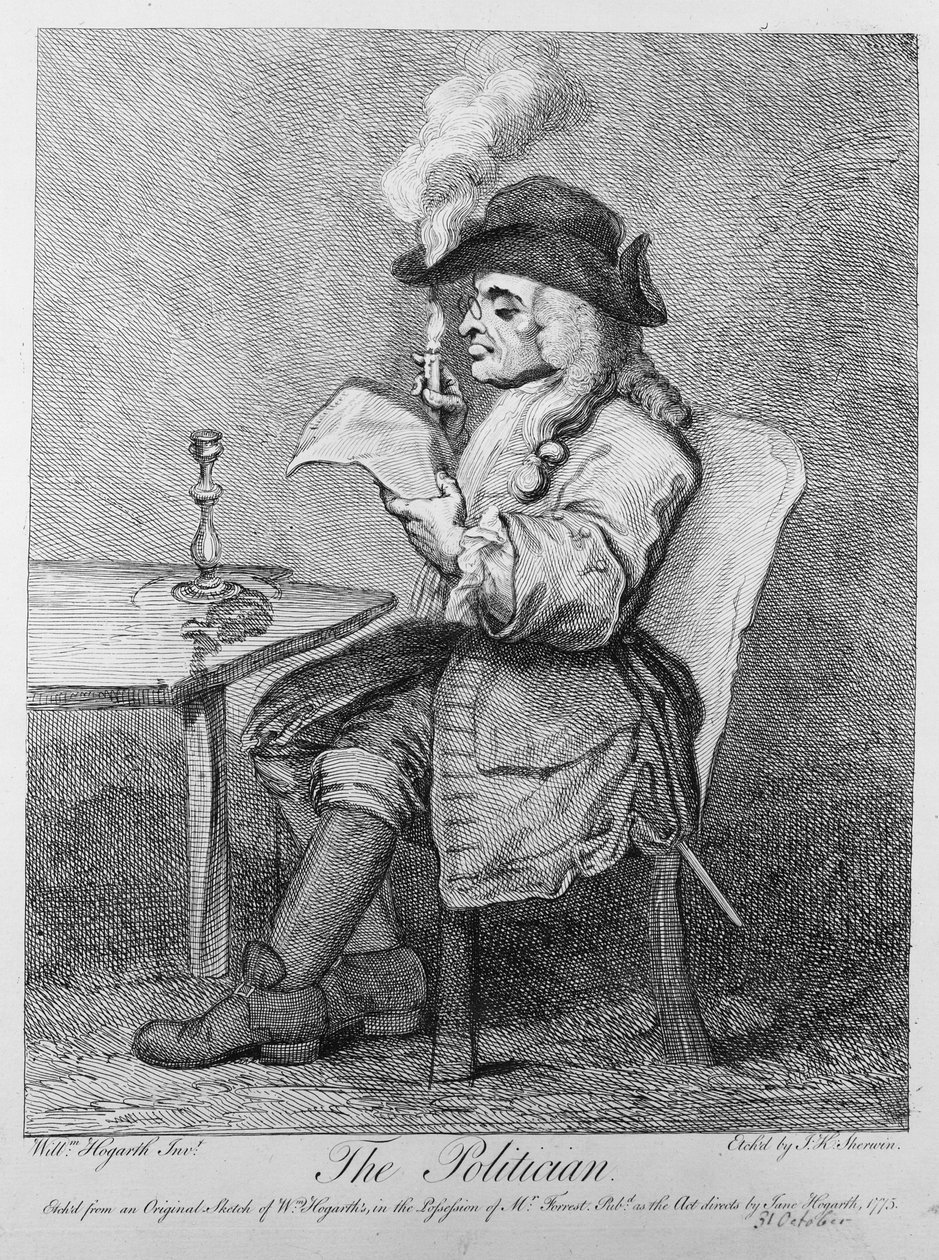 Poliitiko, kaivertanut John Keyse Sherwin, 1775 tekijältä William Hogarth
