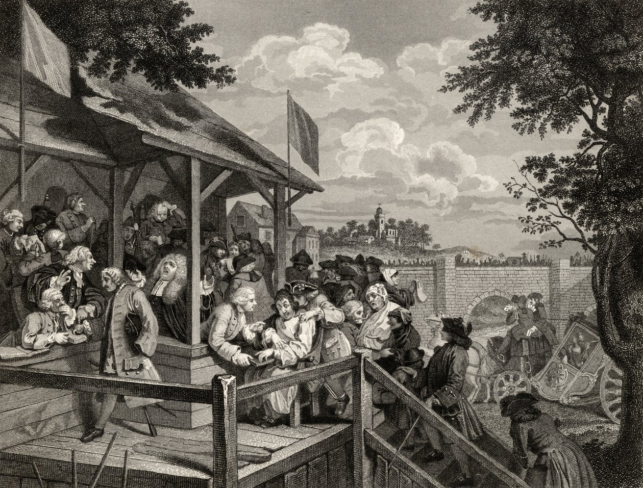 The Polling, kaiverrettu George Presbury, teoksesta "The Works of William Hogarth", julkaistu 1833 tekijältä William Hogarth