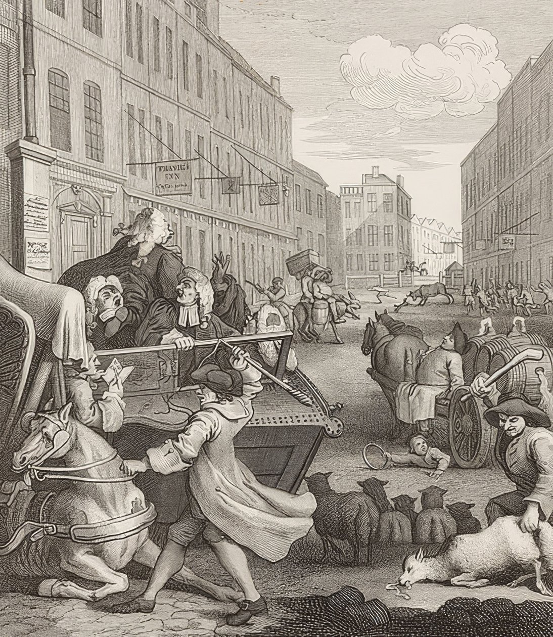 julmuuden toinen vaihe. Lähde: The Four Stages of Cruelty / The four stages of cruelty. 1751 tekijältä William Hogarth