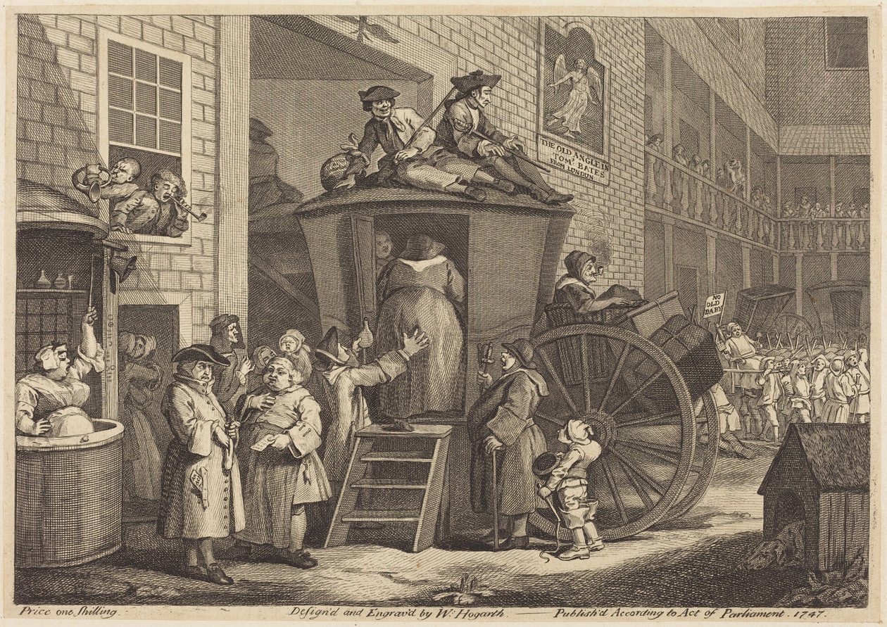 Postivaunut tai maaseudun majatalon piha tekijältä William Hogarth