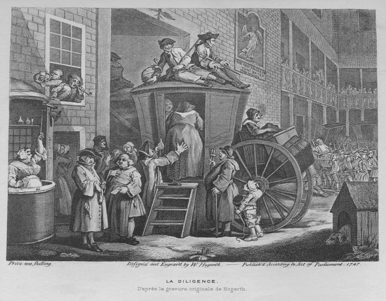 The Stage Coach tai Country Inn Yard, 1747 tekijältä William Hogarth