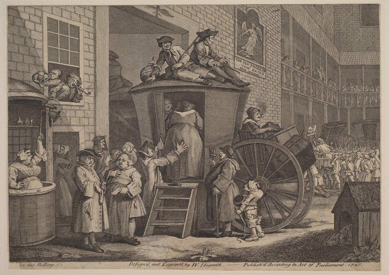 The Stage Coach tai The Country Inn Yard, 1747. tekijältä William Hogarth