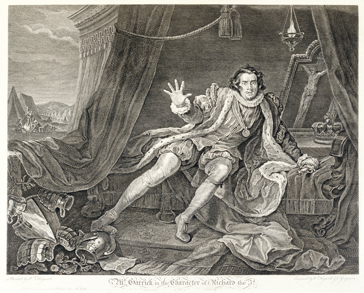 Näyttelijä David Garrick Richard III:n roolissa, 1746 tekijältä William Hogarth