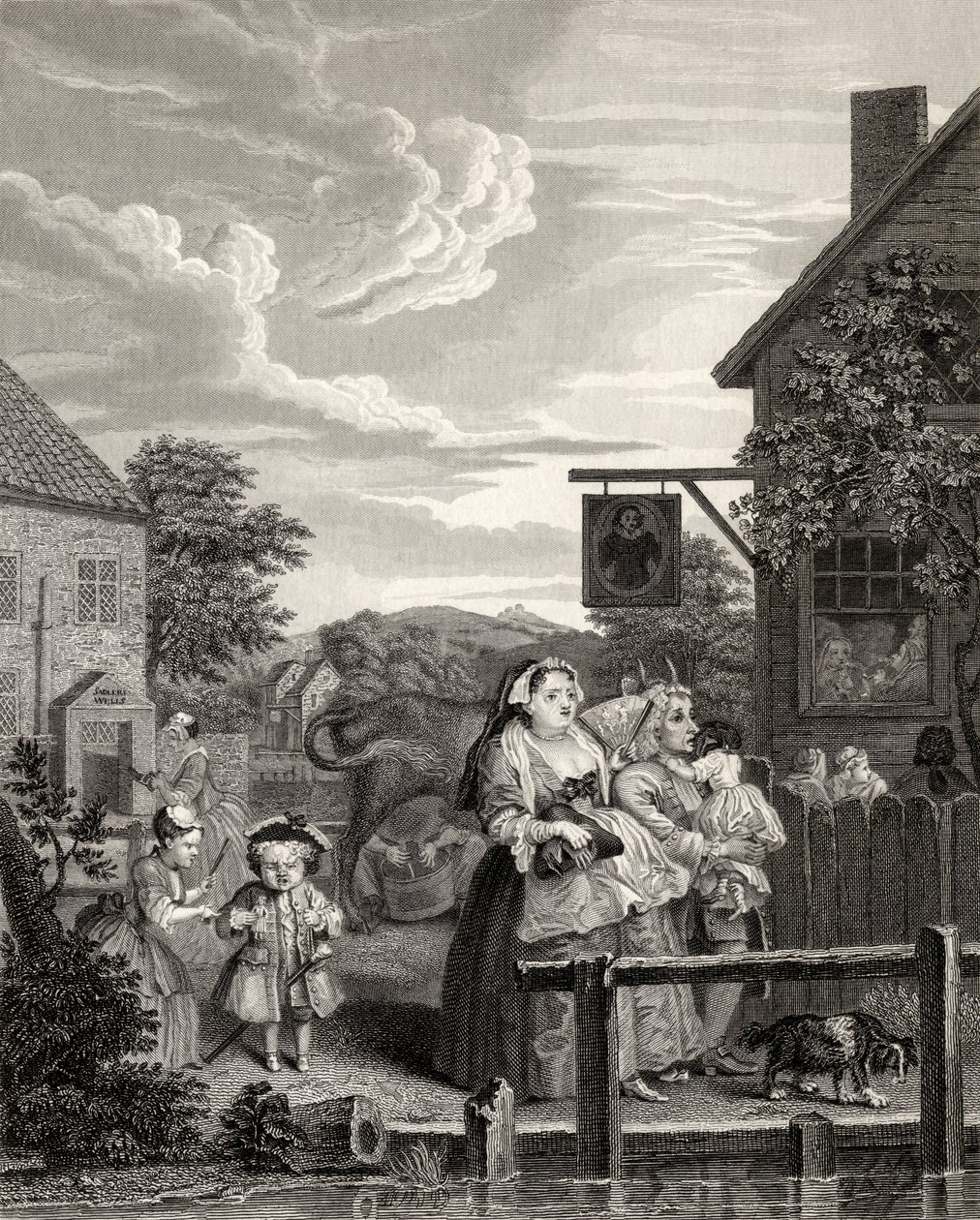 Times of the Day: Evening, teoksesta "The Works of William Hogarth", julkaistu 1833 tekijältä William Hogarth