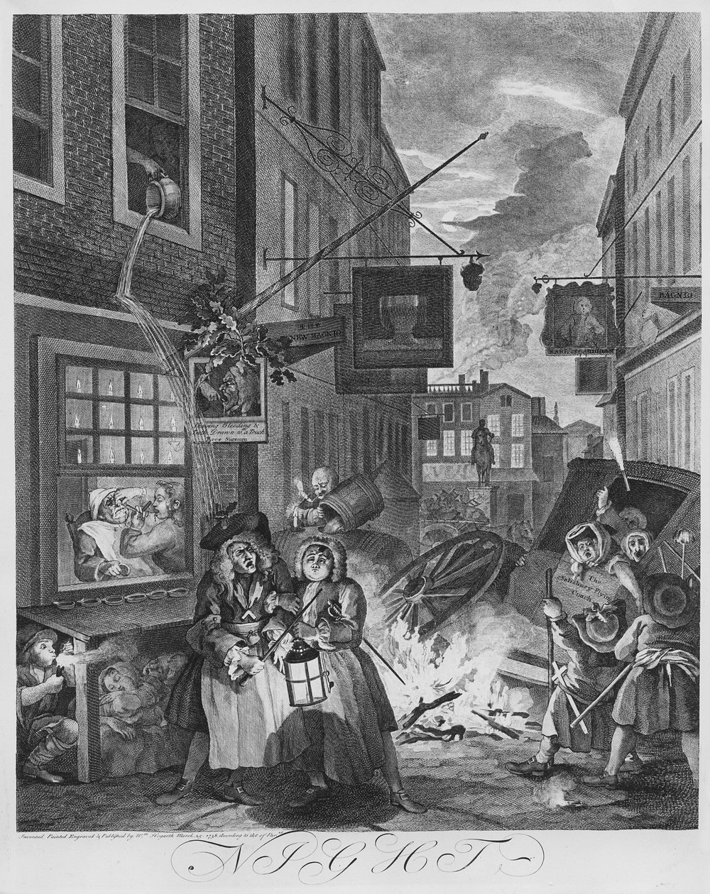 Päivän ajat, yö, 1738 tekijältä William Hogarth
