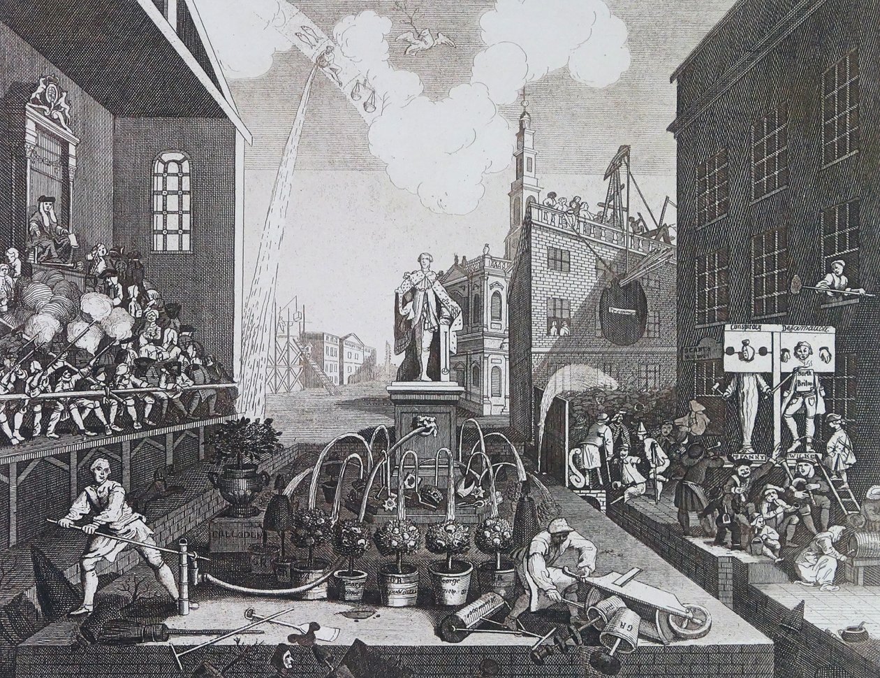 Kaksi rikollista pillerissä tai osakkeissa Lontoossa tekijältä William Hogarth