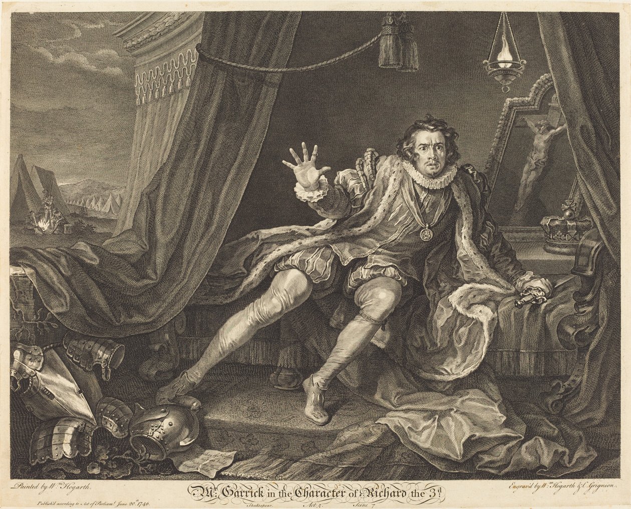 Garrick Richard III:n roolissa tekijältä William Hogarth and Charles Grignion