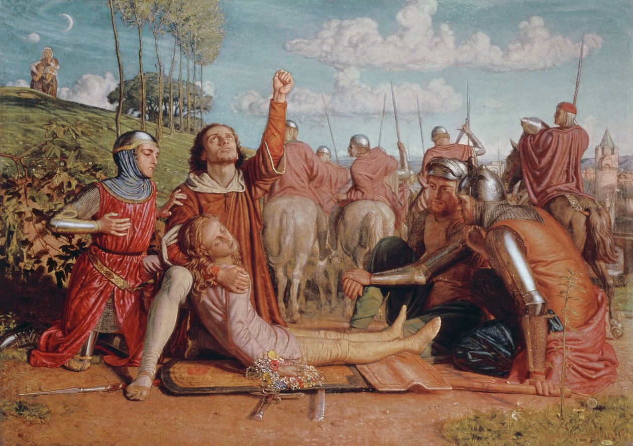 Rienzi lupasi saada oikeuden nuorelle veljelleen, joka kuoli Colonnan ja Orsini-ryhmittymien välisessä taistelussa, 1849-49 tekijältä William Holman Hunt