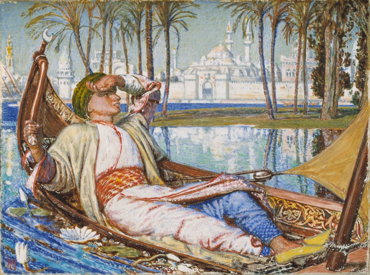 "The Golden Prime of Good Haroun Alraschid", 1866, uusittu vuonna 1891. Taiteilijat: William Holman Hunt, William Holman Hunt. tekijältä William Holman Hunt