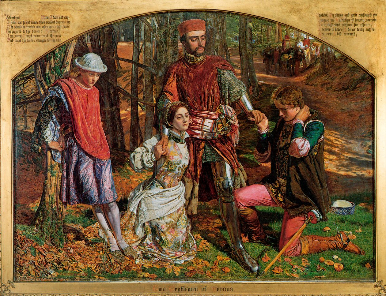 Valentine pelastaa Sylvian Proteuksesta, 1851. tekijältä William Holman Hunt