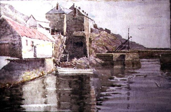 Sataman sisäänkäynti, Polperro (akvarelli paperille) tekijältä William Holt Yates Titcomb