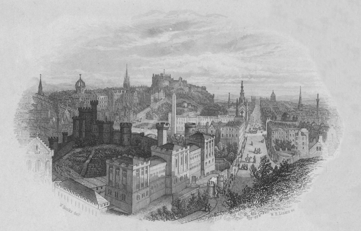 Edinburgh Calton Hilliltä, 1800-luvun alkupuoliväli. tekijältä William Home Lizars