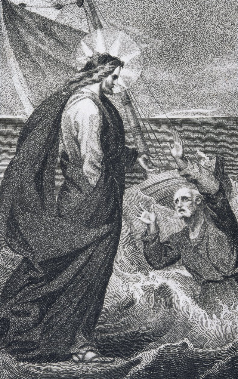 Kristus moitti Pietaria, pastori J. Milnerin teoksesta "Siunatun Herramme ja Vapahtajamme Jeesuksen Kristuksen historia ja elämä", julkaisija B. Crosby, 1808 tekijältä William Hopwood