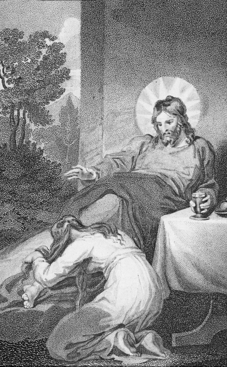 Maria voitelemassa Vapahtajan jalkoja, pastori J. Milnerin teoksesta 