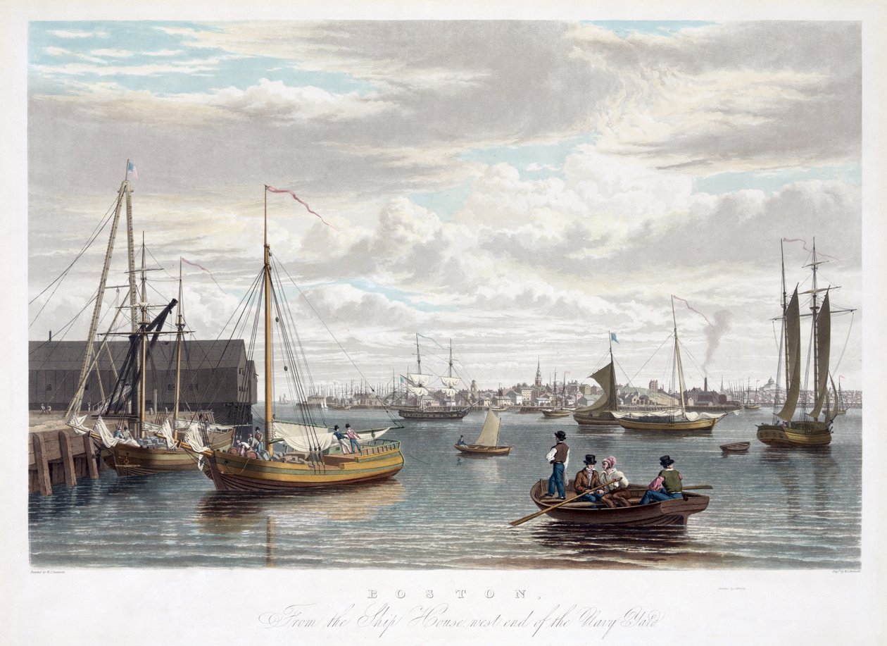 Boston, Ship Housesta, laivastotehtaan länsipäästä, noin 1833. tekijältä William James Bennett