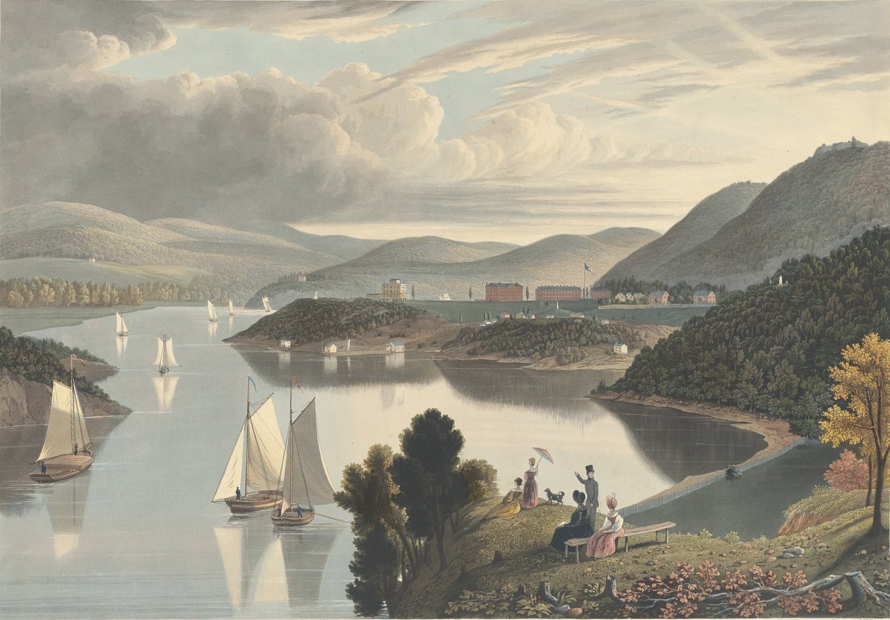 West Point, des de dalt de la vall de Washington: Looking down the River, publicat el 1834. finlandès tekijältä William James Bennett