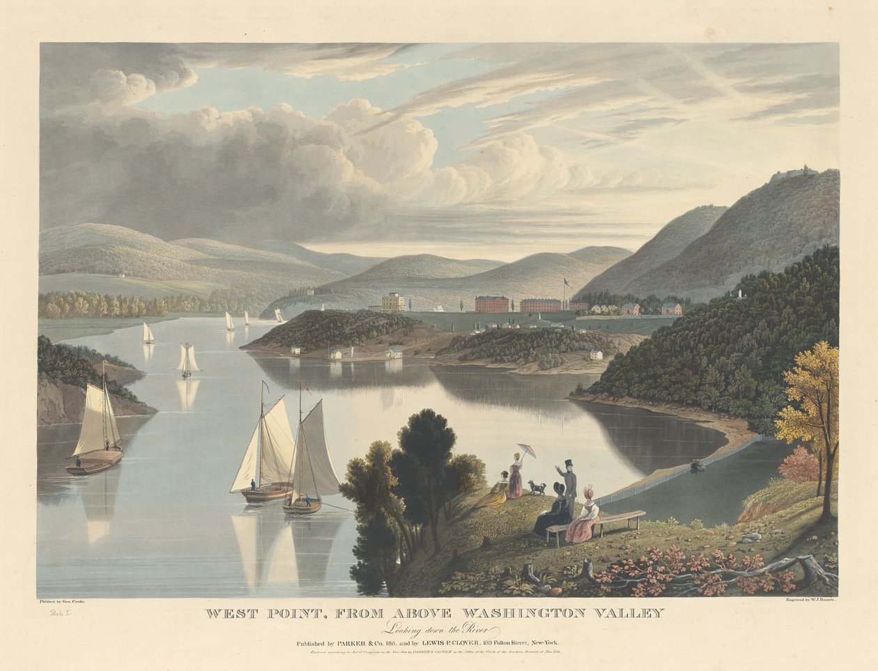 West Point, Washington Valleyn ylhäältä: Jokea alaspäin katsottuna tekijältä William James Bennett after George Cooke