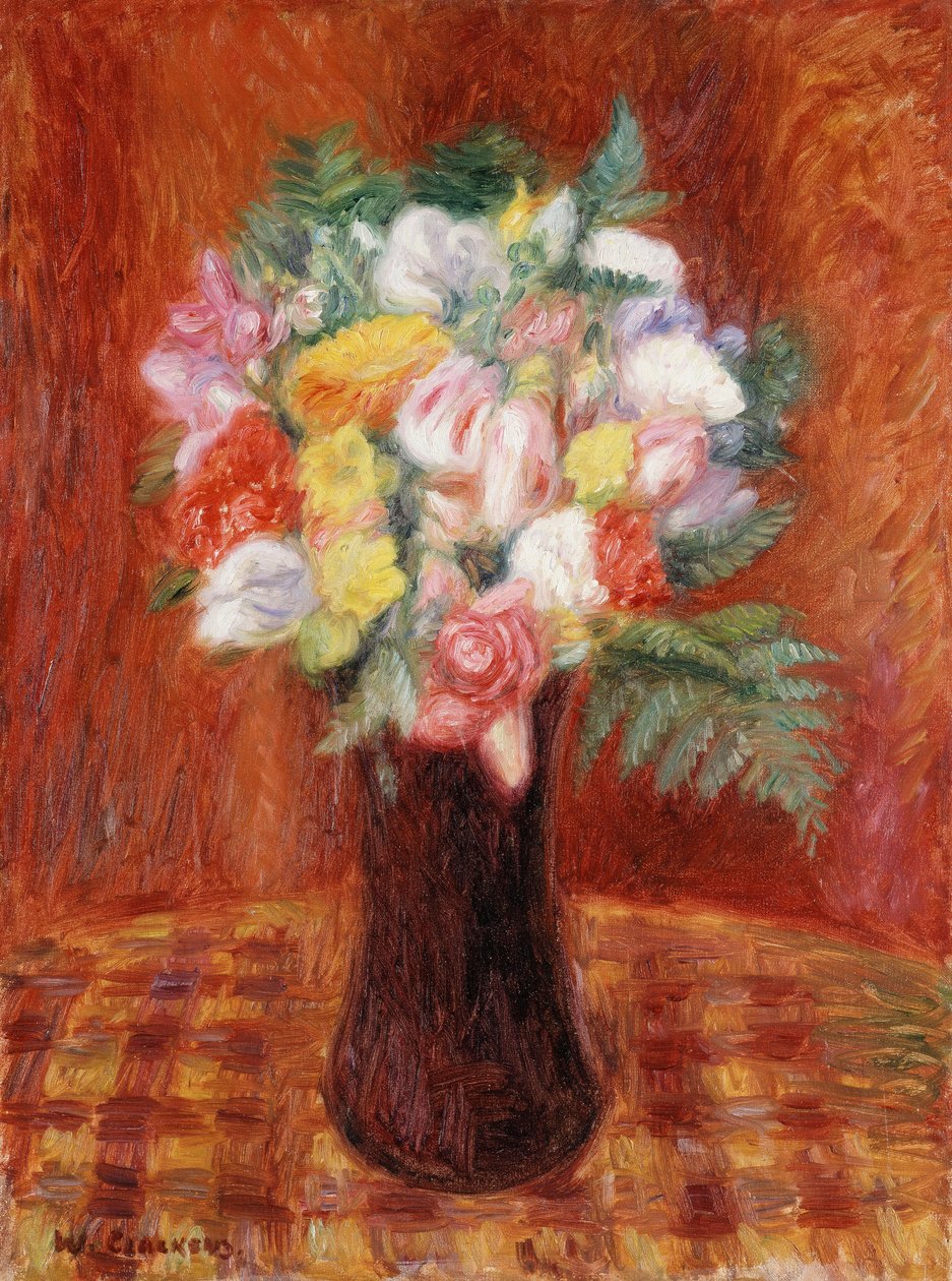 Kukkakimppu violetissa maljakossa tekijältä William James Glackens