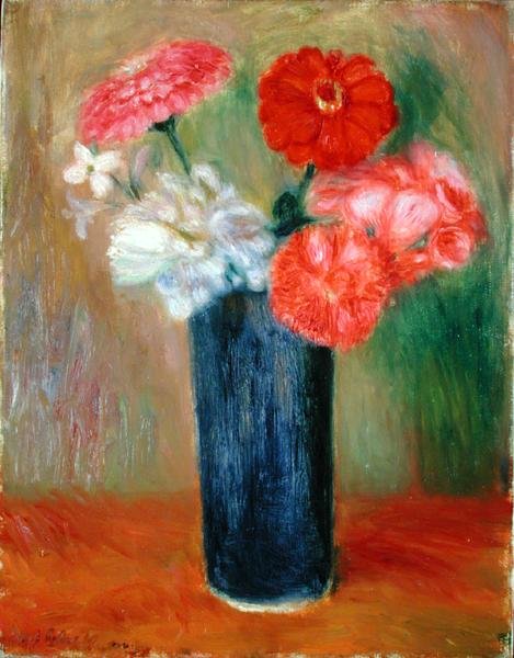 Kukat sinisessä maljakossa (öljy kankaalle) tekijältä William James Glackens