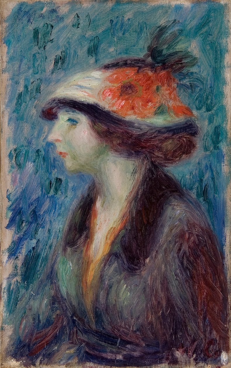 Tyttö kukkahattu tekijältä William James Glackens