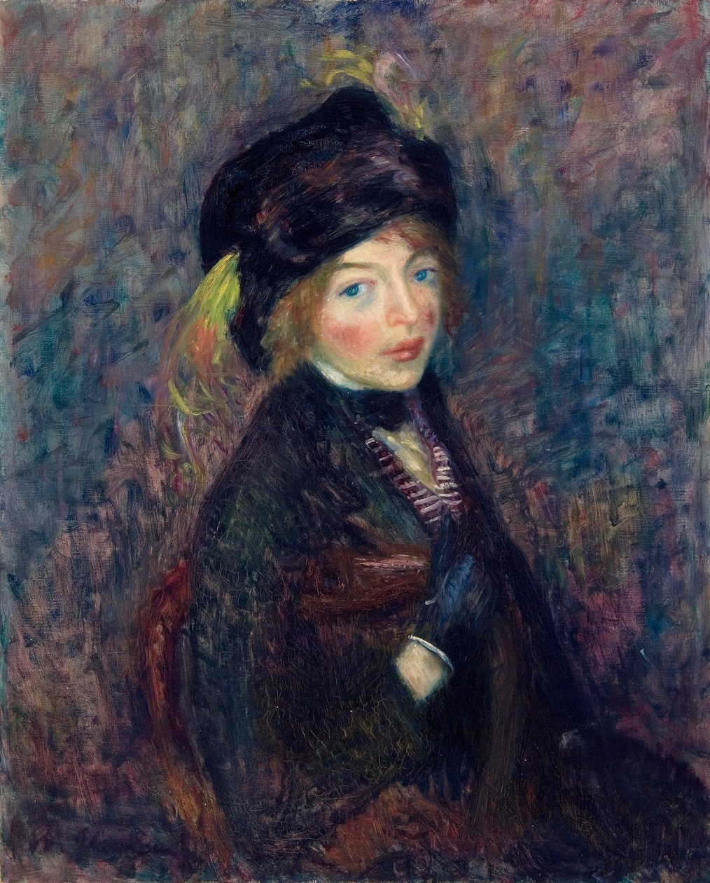 Tytön pää, sulka turbaanissa tekijältä William James Glackens