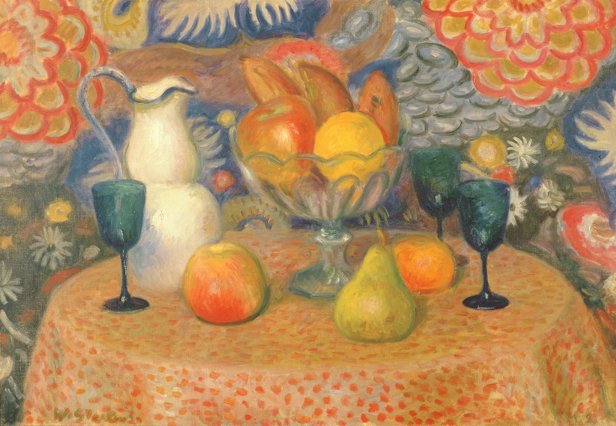 Kolmen lasin asetelma, n.1925 (öljy kankaalle). tekijältä William James Glackens