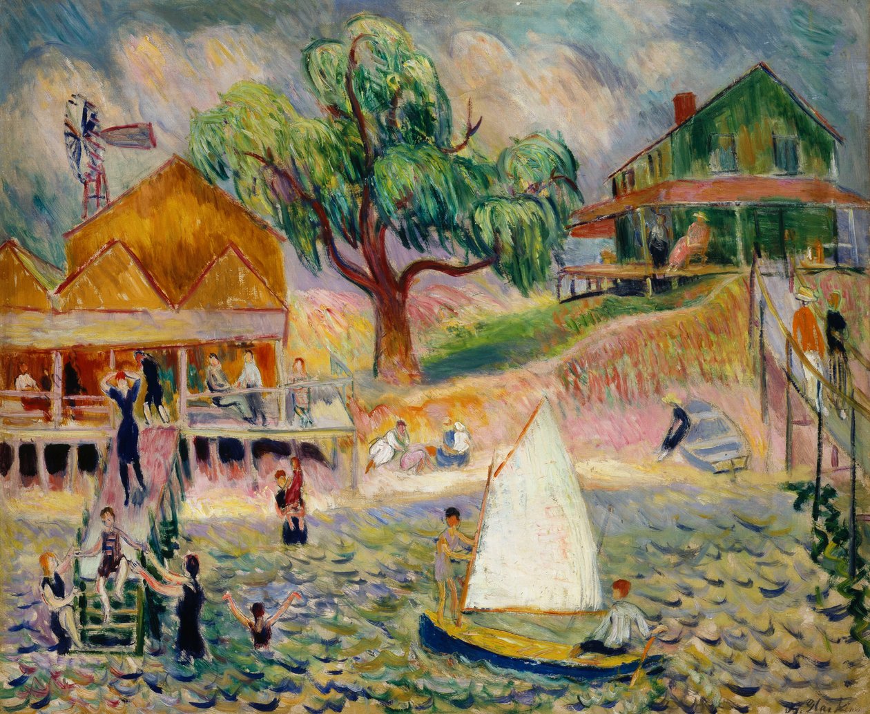The Green Beach Cottage, Bellport, Long Island, n. 1911-1916 (öljy kankaalle) tekijältä William James Glackens