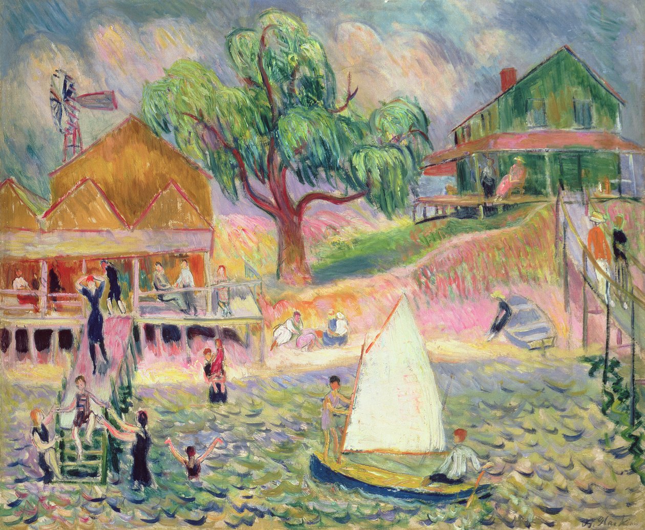 Green Beach Cottage, Belport, Long Island (öljy) tekijältä William James Glackens