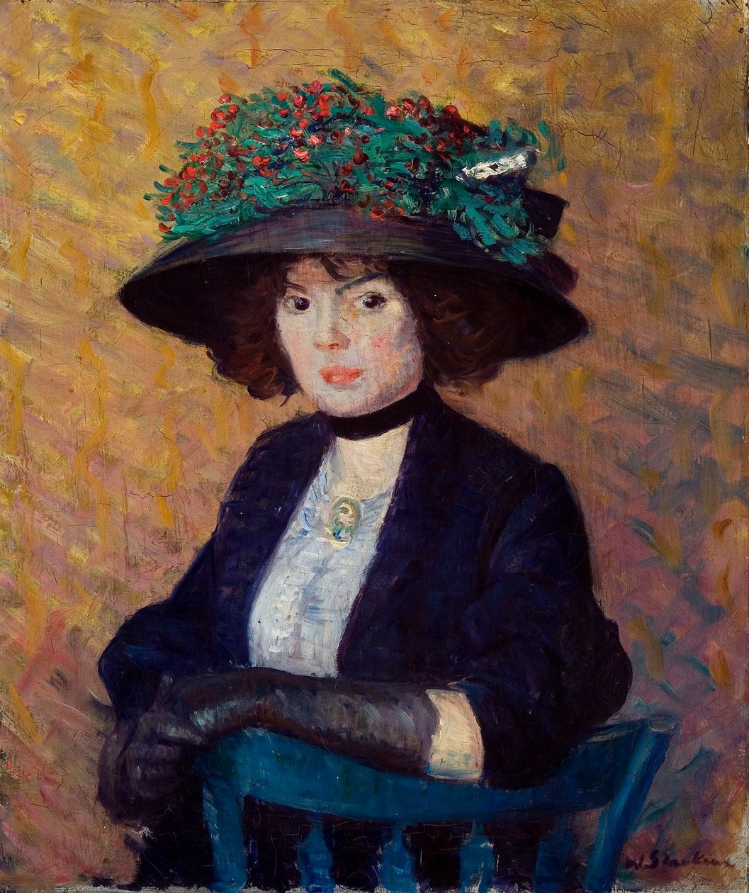 Nainen, jolla on vihreä hattu tekijältä William James Glackens