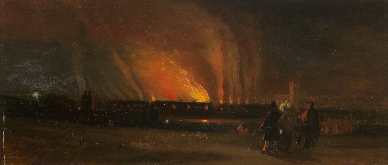 Bristol Riots: The Burning of the New Gaol lähellä Prince Streetiä, n. 1831 (öljy paperille) tekijältä William James Muller