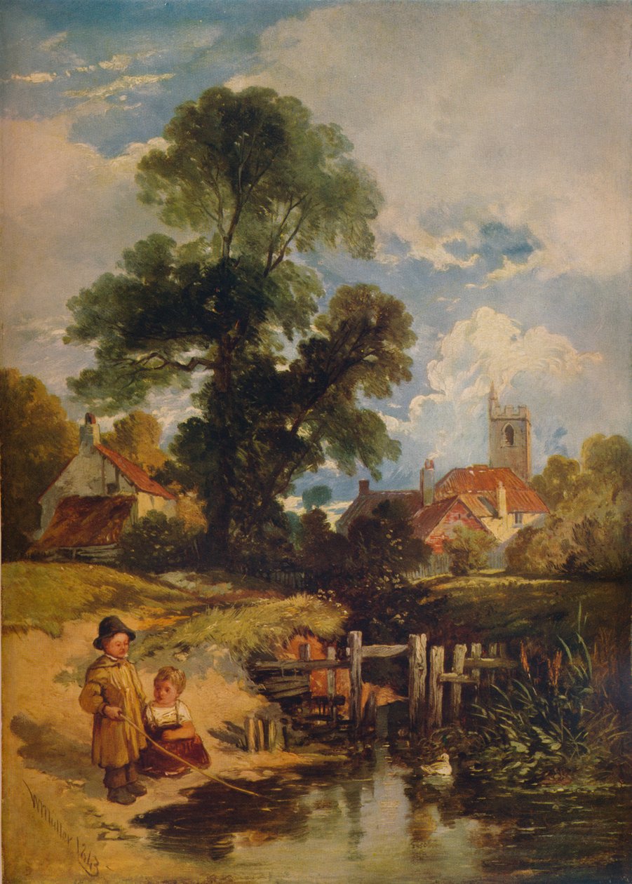 Jokikohtaus lasten kanssa Nuoret onkijat, 1843 tekijältä William James Muller