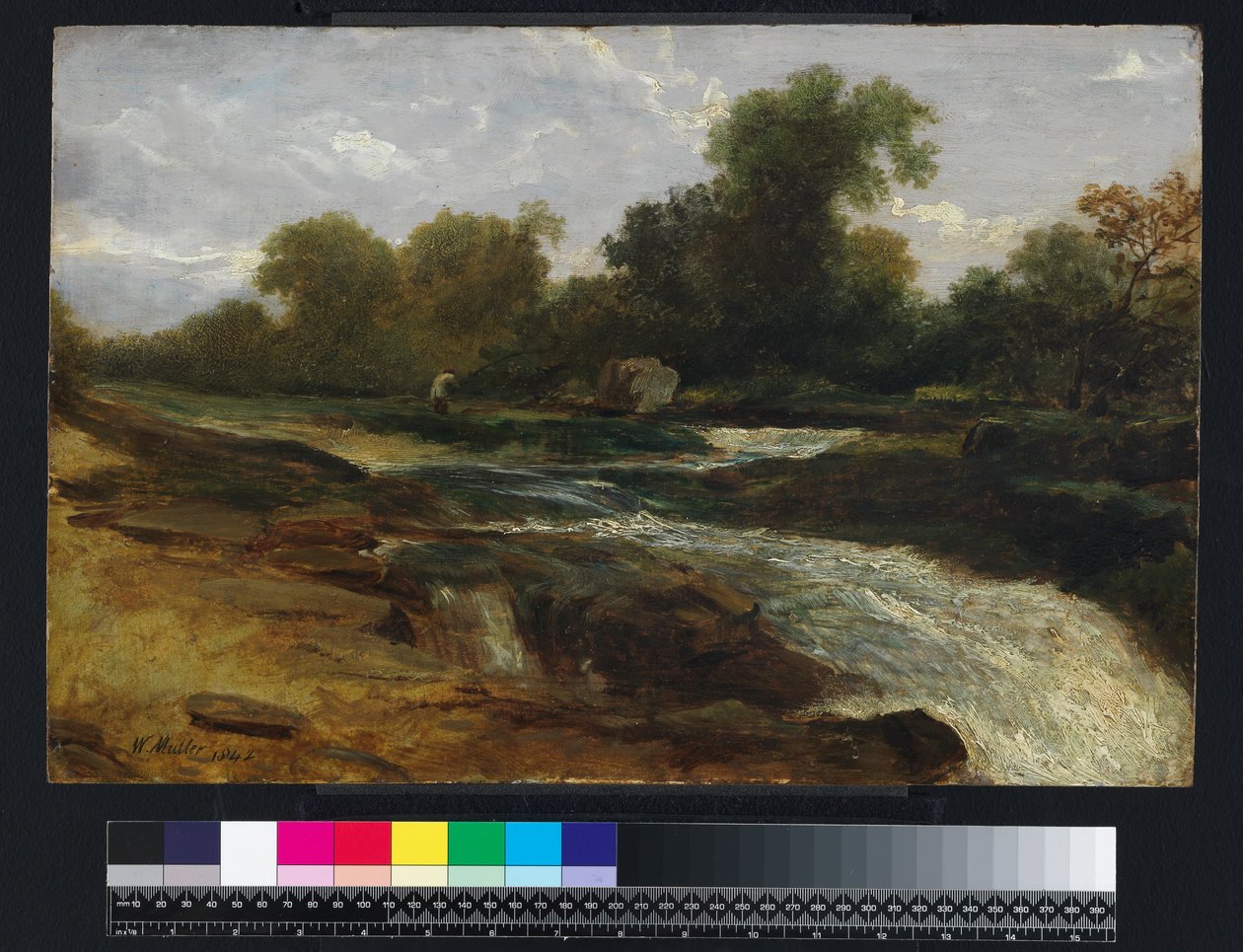 Jokimaisema kalastajan kanssa, 1842 tekijältä William James Muller
