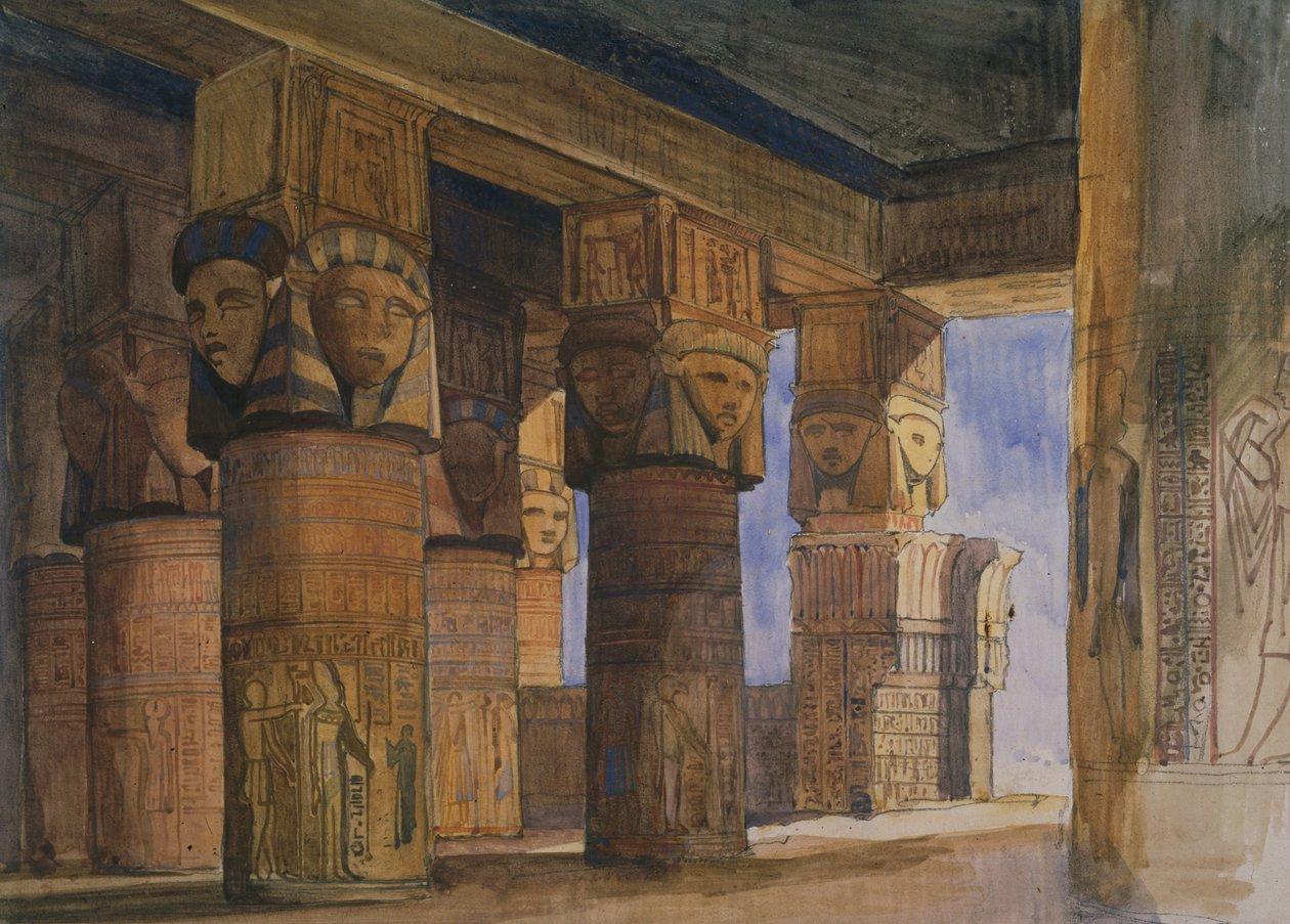 Denderahin temppeli, Ylä-Egypti (akvarelli paperille) tekijältä William James Muller