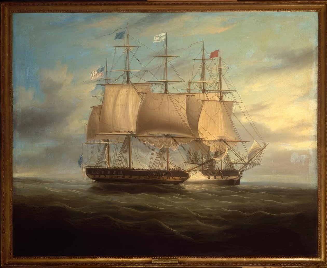 Shannon und Chesapeake im Nahkampf, 1813 / Gem. v. W.J. Huggins tekijältä William John Huggins