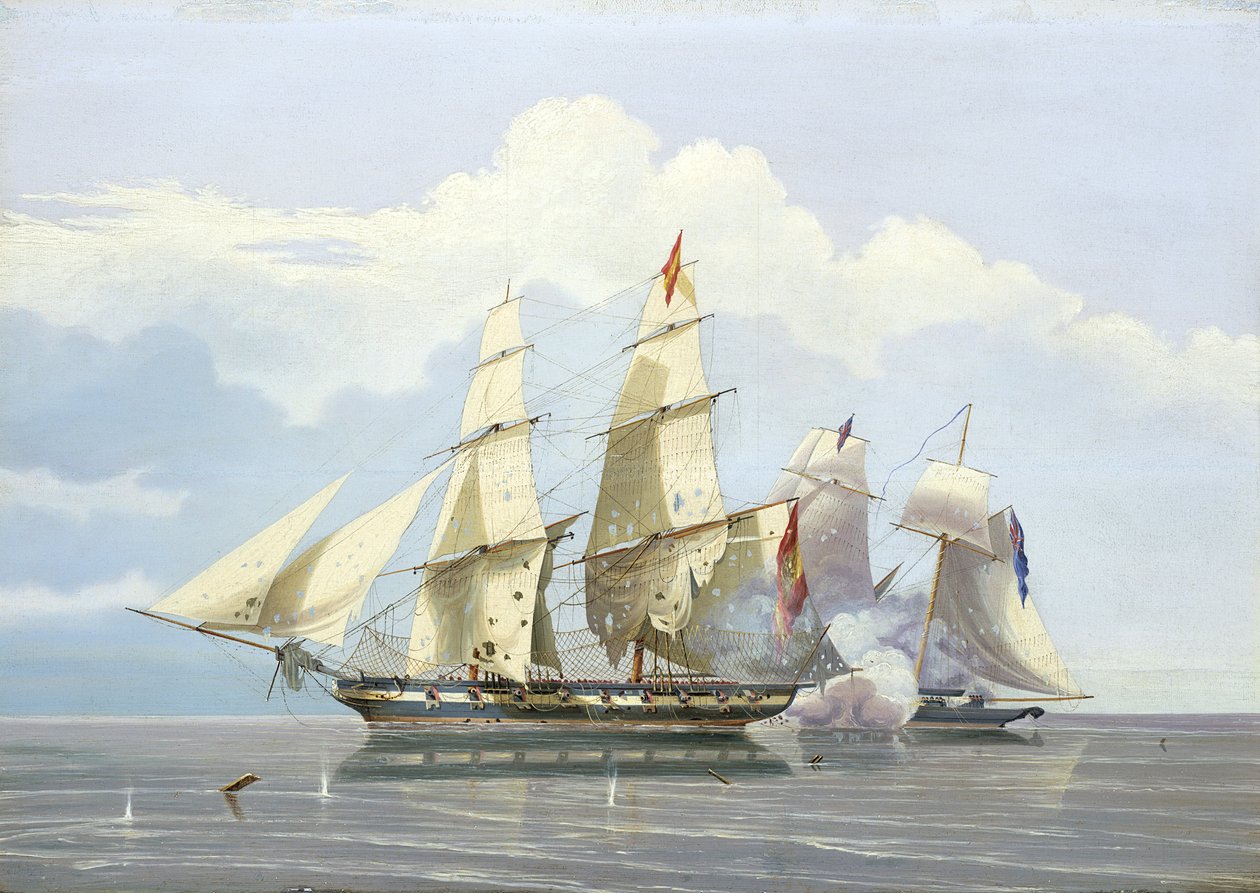 "HMS "Buzzardin" suorittama espanjalaisen orjakauppa-alus "Formidable" kaappaus 17. joulukuuta". tekijältä William John Huggins