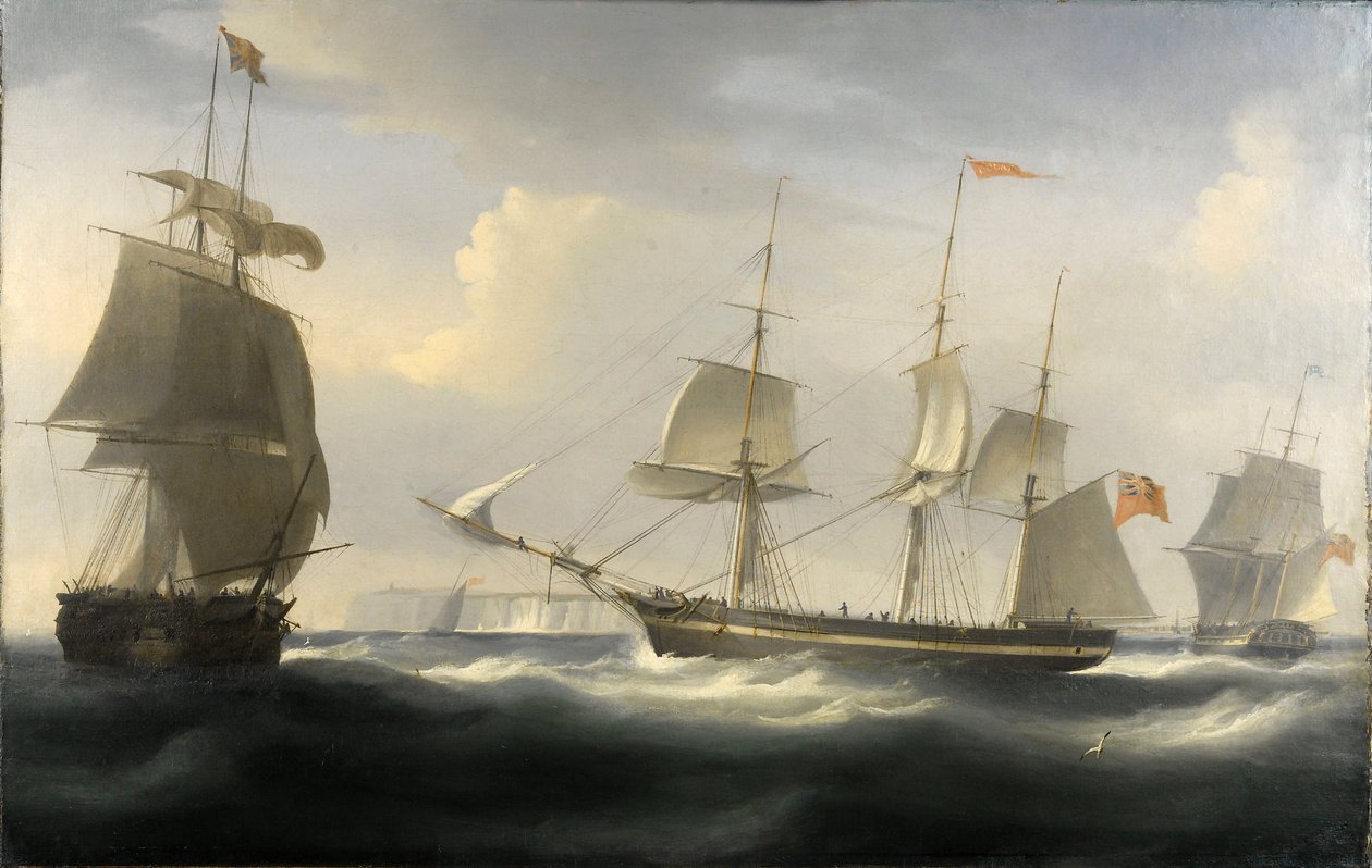 Delaford-alus, joka rakennettiin Thamesilla vuonna 1788 Lontoon (Englanti) ja Itä-Intian välistä kauppaa varten. William John Hugginsin (1781-1845) öljy kankaalle, noin 1830. tekijältä William John Huggins