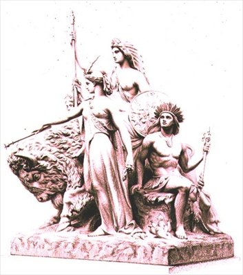 Amerikka, John Bellin (1811-1895) marmoriryhmän taiteilijan kaiverrus The Albert Memorialissa, Hyde Parkissa, pubissa. by Virtue and Company (kaiverrus) tekijältä William John Roffe