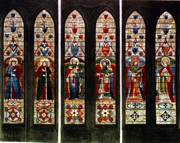 Itäikkunat, levy E teoksesta "Westminster Abbey", kaivertaja Frederick Christian Lewis (1779-1856), julkaisija Rudolph Ackermann (1764-1834) 1812 (akvatintti). tekijältä William Johnstone (after) White