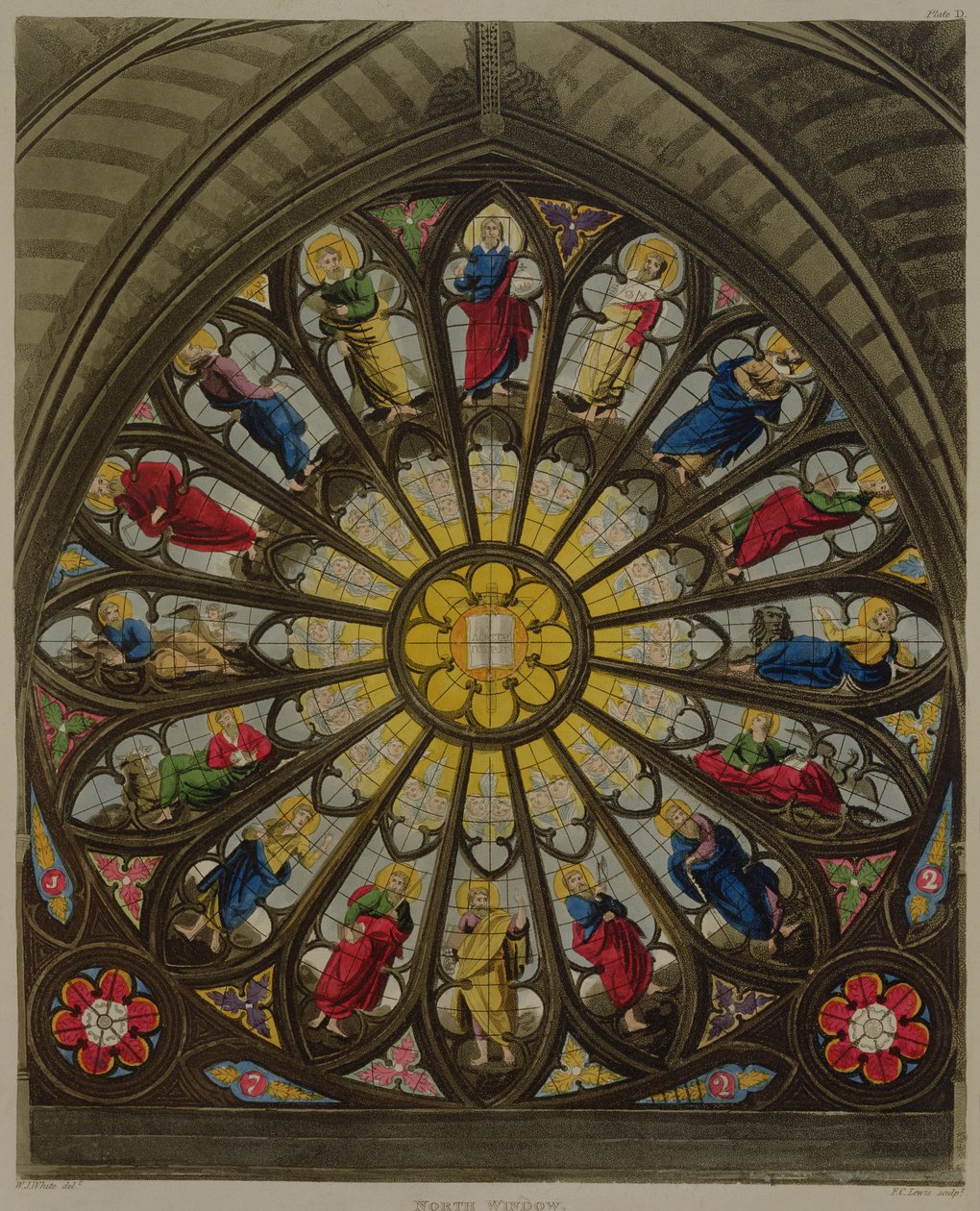The North Window, levy D Westminster Abbeysta, kaiverrus Frederick Christian Lewis (1779-1856) pub. kirjoittanut Rudolph Ackermann (1764-1834) 1812 (akvatinta) tekijältä William Johnstone White