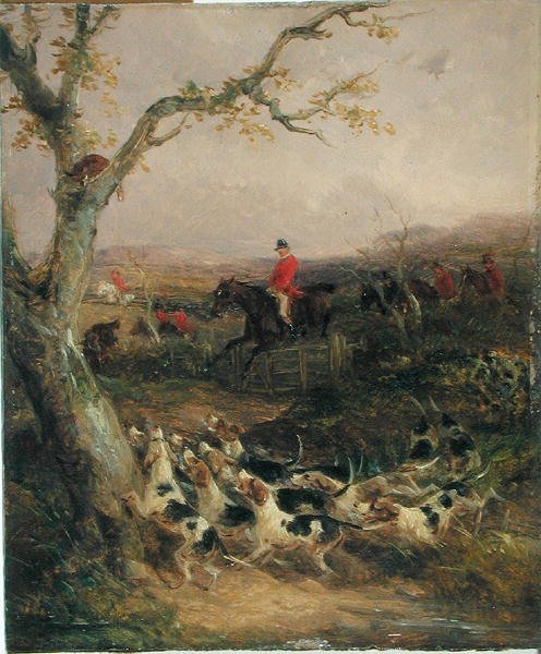 Etelätuuli ja pilvinen taivas julistavat metsästysaamua (öljy kartongille) (katso 225061-225062) tekijältä William Joseph Shayer