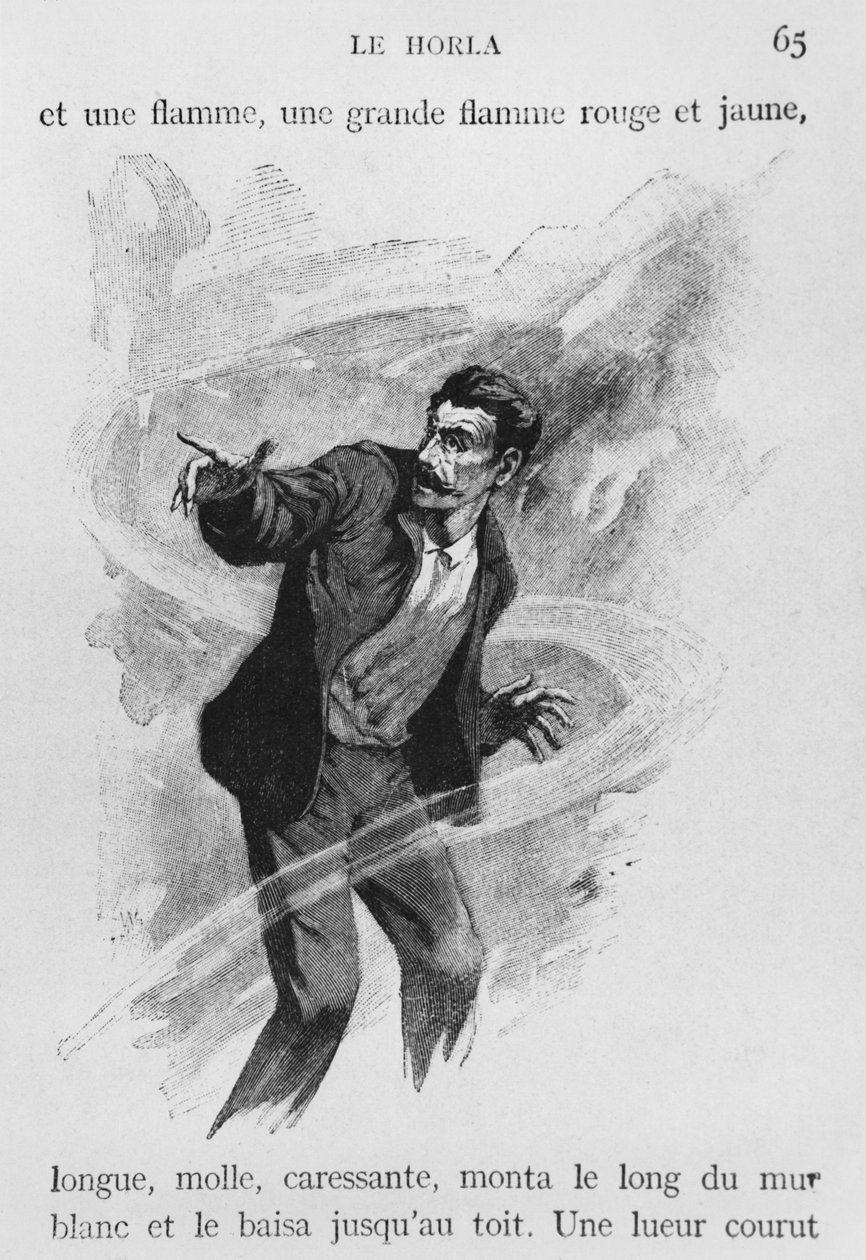 Kertoja, kuvitus Guy de Maupassantin (1850-93) teoksesta "Le Horla", kaiverrettu Georges Lemoinen toimesta, Pariisi, Editions Albin Michel, noin 1910 (puukaiverrus). tekijältä William Julian Damazy