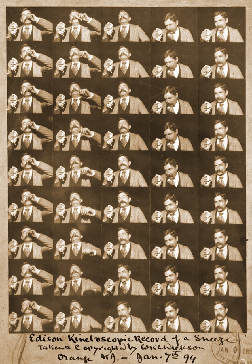Edisonin kinetoskooppinen ennätys aivastamisesta n. 1894 bw valokuva tekijältä William Kennedy Laurie Dickson