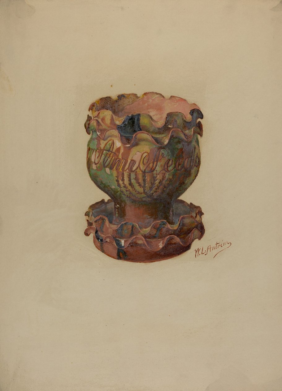 Pa. Saksalainen kukkaruukku ja tarjotin, n. 1936. tekijältä William L Antrim
